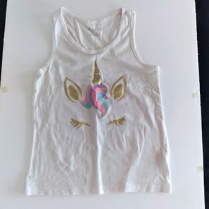Children's Place Girls While Glitter Gold Rainbow Unicorn Tank Top